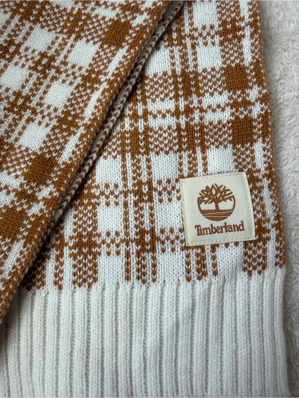Timberland Brown & Cream Plaid Knit Scarf